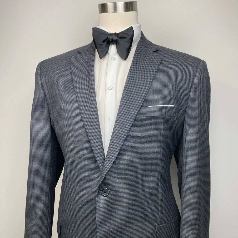 JOS A BANK Mens Blazer Sport Coat Jacket 44L Grey 100 Wool Traditional Fit